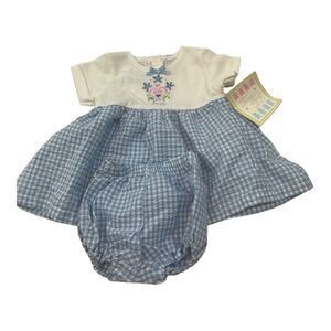 TINY TOTS Vintage Blue White  BABY GIRL OUTFIT DRESS Size 3-6 Months